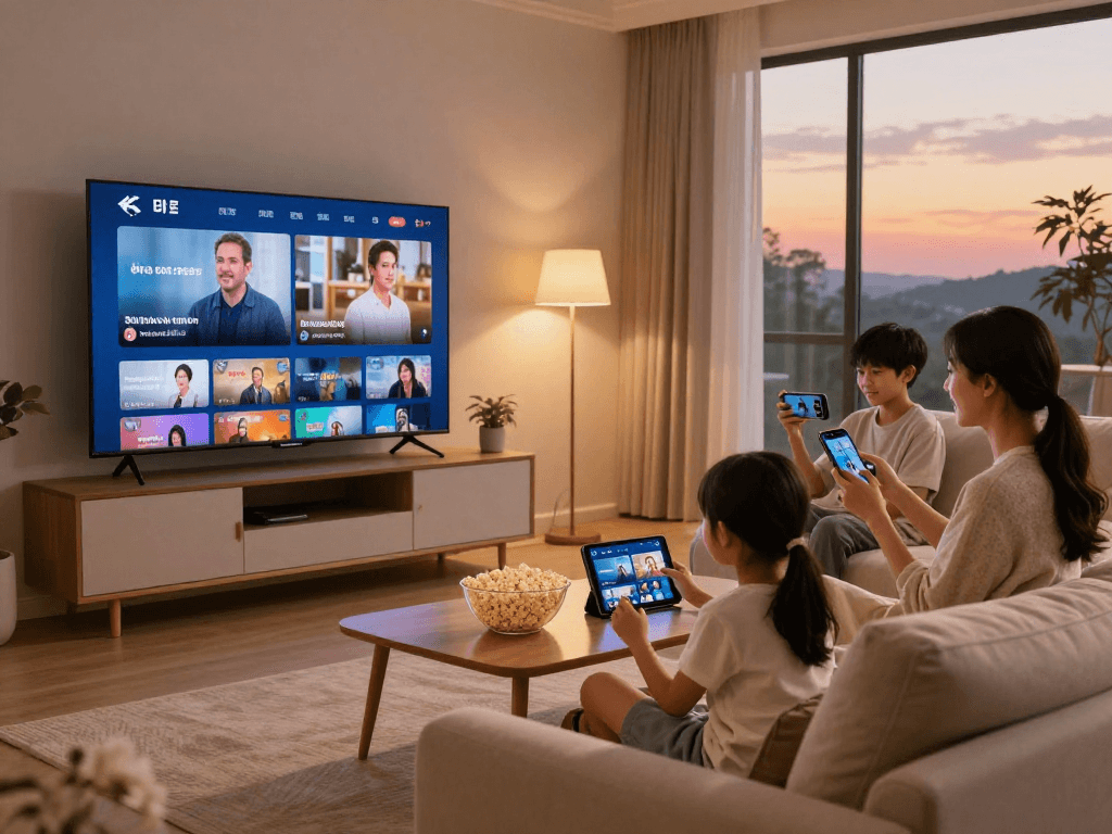 Profitez de l'expérience atlas pro ontv en famille avec un salon accueillant et une télévision intelligente.