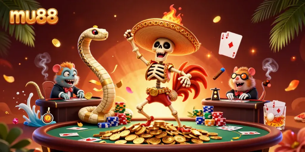 Experience vibrant mu88 gaming with dynamic characters and rich casino elements for an exciting adventure.