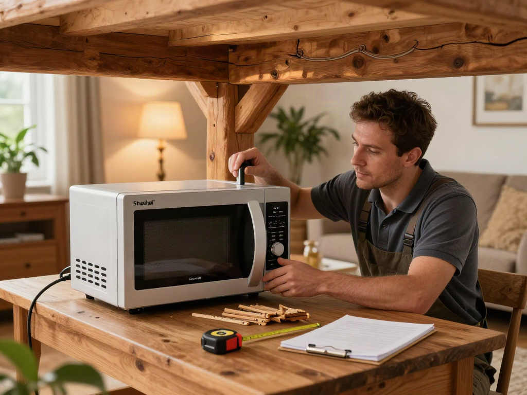 Traitement Shashel® pour bois par un technicien dans un salon chaleureux, soulignant le contrôle sans produits chimiques.