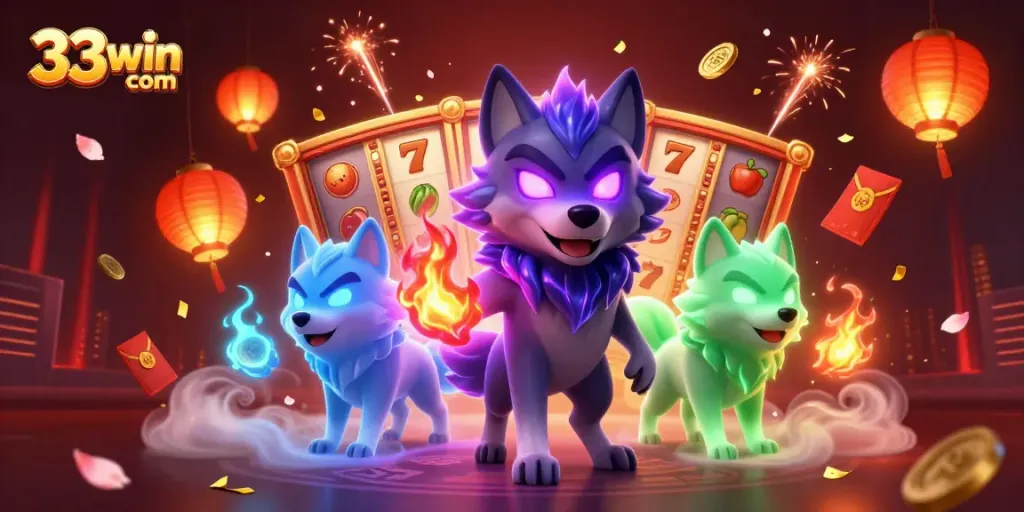 Engage with the thrilling world of 33win com through vibrant 3D illustration showcasing character energy and gaming elements.