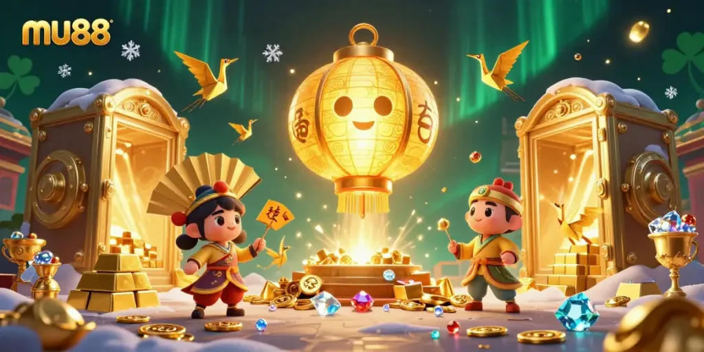 Engage with mu88's vibrant 3D casino experience showcasing treasures and lucky symbols in an interactive atmosphere.